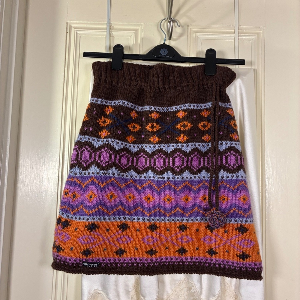 Everest Designs Skirt S Wool drawstring hand knit lined Nepal pink brown READ